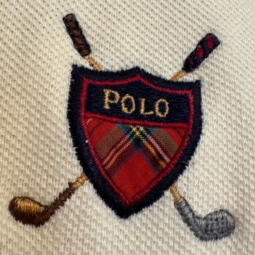 Vintage Polo Ralph Lauren Golf Shirt Sz Medium Ivory Logo Crest Preppy Academia